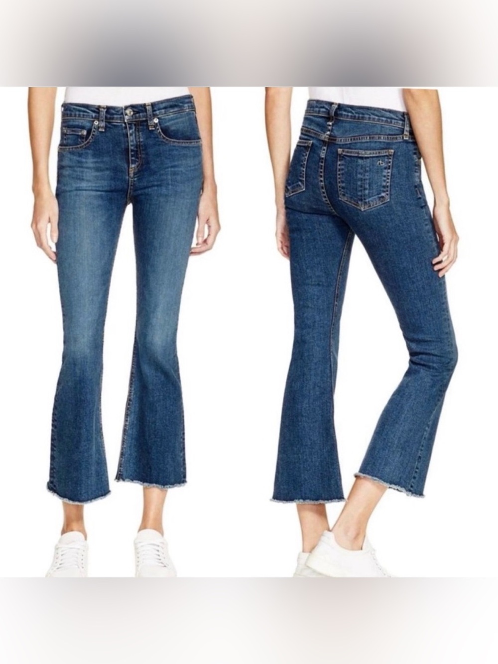 rag & bone High Rise Crop Flare Size 29 Blue Paz Wash